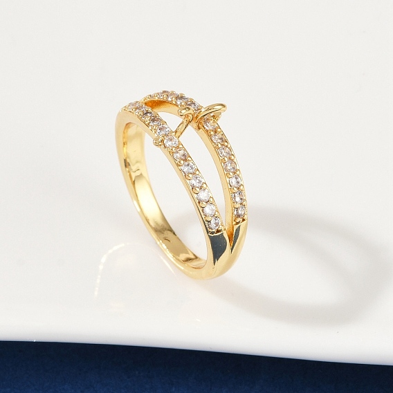 Кольца для женщин с микропаве из латуни и кубическими цирконами, стойки покрытие, долговечный, без свинца и без кадмия