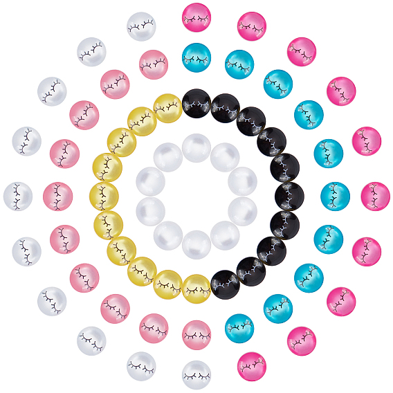 70Pcs 7 Style Resin Cabochons, with Self Adhesive, DIY Accessories, Flat Round with Brow