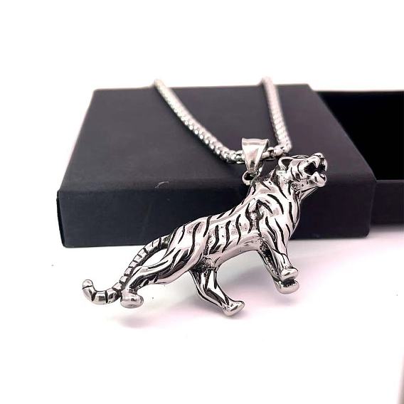 Мужские ожерелья с подвеской в виде тигра из нержавеющей стали для мужчин