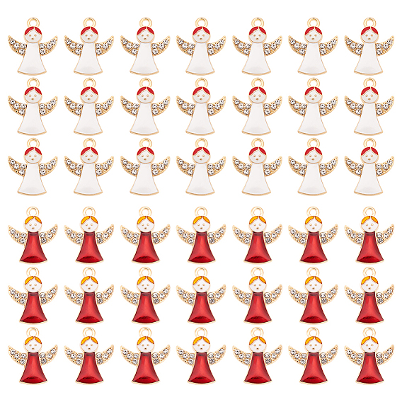 60 шт 2 цвета сплава эмалевые подвески, с кристально горный хрусталь, золотой свет, без кадмия, без никеля и без свинца, ангел