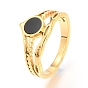 304 Stainless Steel Finger Rings, with Resin, Flat Round, Black