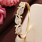 Brass Pave Clear Cubic Zirconia Drop Leaf Cuff Hinged Bangles for Women