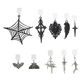 10шт 10 стили пластиковые мобильные пылезащитные заглушки, с акриловой и легированной эмалью и 201 подвесками из нержавеющей стали, меч и крест и моль