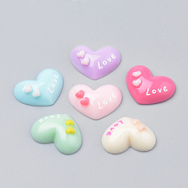 Resin Cabochons, Heart with Word Love, Valentine's Day Jewelry Making