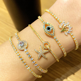 Fashionable Adjustable Starfish Bracelet with Zircon Crystal Pull Chain for Women