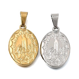 304 Stainless Steel Pendants, with 201 Stainless Steel Snap On Bails, Oval with Virgin Charms