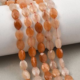Natural Red Aventurine Beads Strands, Faceted, Flat Oval