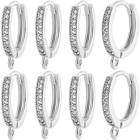 14 шт. латунная фурнитура для серег-кольцов из прозрачного кубического циркония с микропаве, с горизонтальной петлей