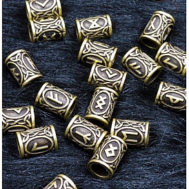 Tibetan Style Alloy European Beads, Large Hole Beads, Column with Rune Symbol Pattern
