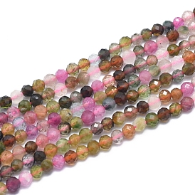 Natural Tourmaline Beads Strands, Grade AAA, Faceted, Round