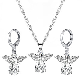 Комплект ювелирных украшений из сплава «Фея», Ожерелье с подвеской из хрустального стекла и стразами и серьги с подвесками на затылке