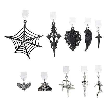 10шт 10 стили пластиковые мобильные пылезащитные заглушки, с акриловой и легированной эмалью и 201 подвесками из нержавеющей стали, меч и крест и моль