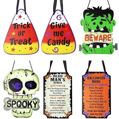 Halloween Wood Pendant Decorations, for Home Door Hanging Decoration