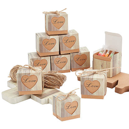 50 Sets Paper Boxes, Gift Wrapping Boxes, for Jewelry Candy or Wedding Party Decoration, Square with Heart Pattern