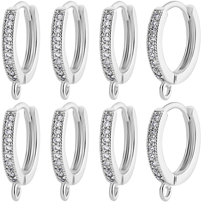 14 шт. латунная фурнитура для серег-кольцов из прозрачного кубического циркония с микропаве, с горизонтальной петлей