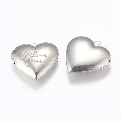 304 colgantes medallón de acero inoxidable, encantos marco de la foto para los collares, corazón con la frase te amo, para el día de San Valentín