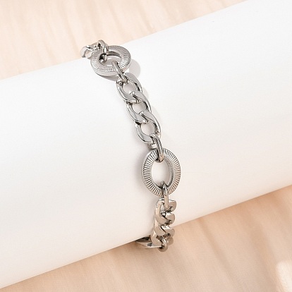 201 Женские текстурированные браслеты-цепочки с овальными звеньями из нержавеющей стали, с 304 нержавеющей стали застежки, не тускнеет