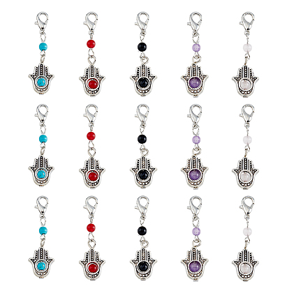 Круглая подвеска на руку из драгоценных камней и сплавов хамса, с карабин-лобстерами 