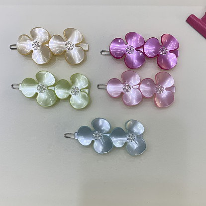 Pearlized Acrylic Hair Barrettes, Frog Buckle Hairpin for Women, Girls, with Iron Clips, Flower