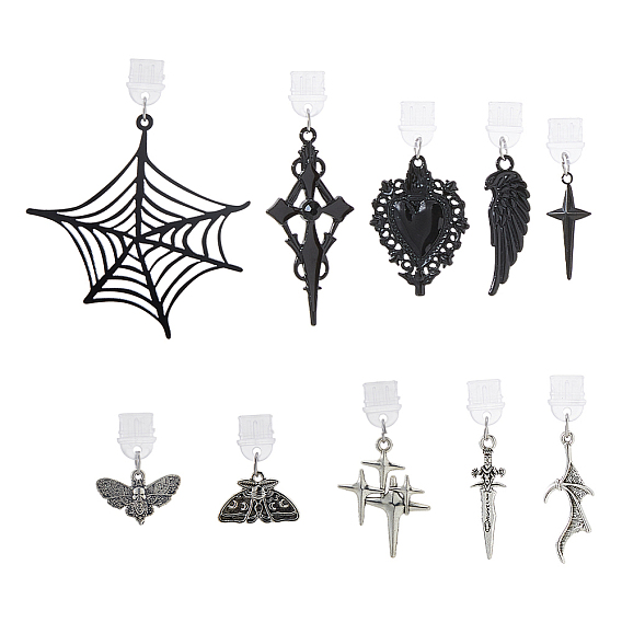 10шт 10 стили пластиковые мобильные пылезащитные заглушки, с акриловой и легированной эмалью и 201 подвесками из нержавеющей стали, меч и крест и моль