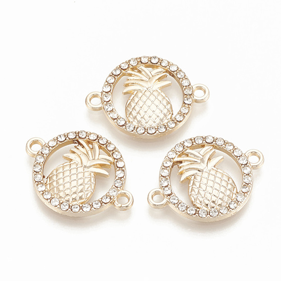 Alloy Rhinestone Links Connectors, Ring with Pineapple