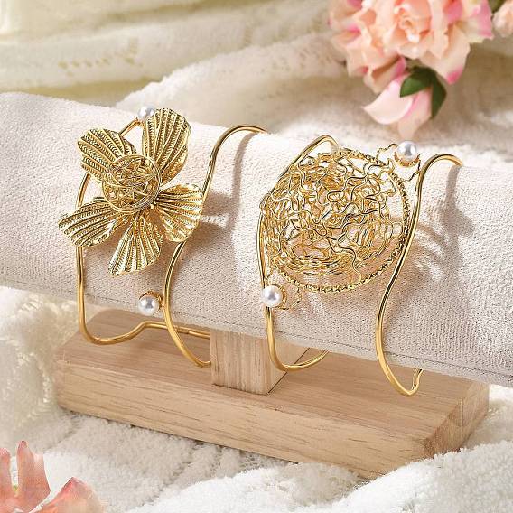 304 женские браслеты-манжеты из нержавеющей стали, с пластиковой имитационной жемчужиной