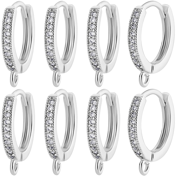 14 шт. латунная фурнитура для серег-кольцов из прозрачного кубического циркония с микропаве, с горизонтальной петлей