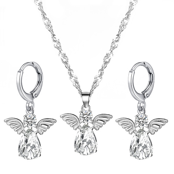 Alloy Fairy Jewelry Set, Crystal Glass Rhinestone Pendant Necklace and Dangle Leverback Earrings