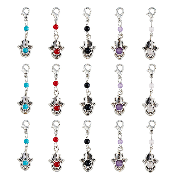 Круглая подвеска на руку из драгоценных камней и сплавов хамса, с карабин-лобстерами 