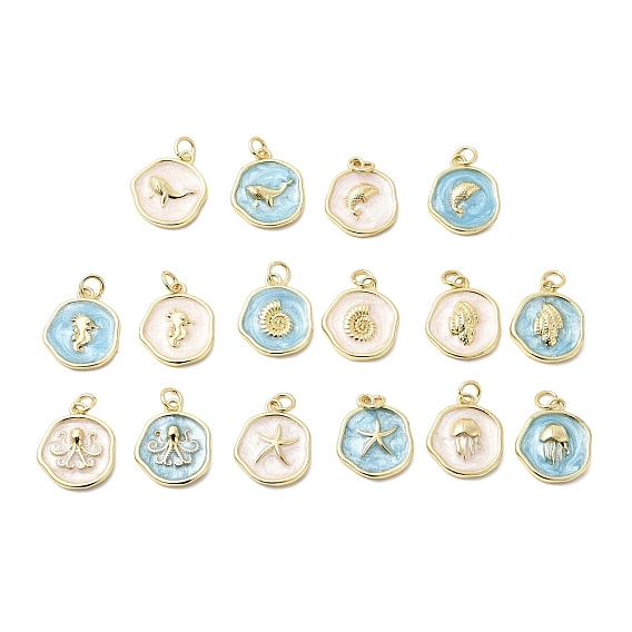 Латунные подвески, с эмалью, с целью перехода в кольце, золотые