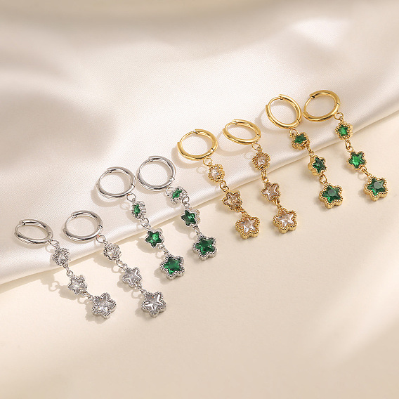 304 Серьги-кольца из нержавеющей стали и кубического циркония, звезда