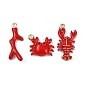 Подвески из латунного сплава, с эмалью, стойки покрытие, золотые, краб/коралловая ветвь/лобстер