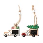 Décorations de grand pendentif en bois à thème de noël, avec corde de chanvre et perles de bois, voiture avec coffrets cadeaux et arbre de Noël