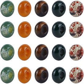Natural Brecciated Jasper & Yellow Jade & Tiger Eye & Indian Agate & Black Agate(Dyed & Heated) European Beads, Large Hole Beads, Rondelle