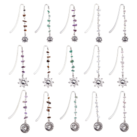 15 шт. 5 цветная закладка из сплава Sun, с натуральным смешанным сколом драгоценных камней