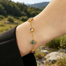 304 Edelstahl-Armbänder mit farbenfrohen Zirkonia-Rauten in Herzform für Damen