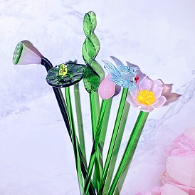 Colored glass flowers simulated flower arrangement lotus rose decoration handmade glass flower simple