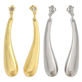 Brass Micro Pave Cubic Zirconia Teardrop Stud Earrings