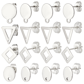 80 шт. 4 стили 201/304 серьги-гвоздики из нержавеющей стали с отверстием, 304 штифты и ушные гайки из нержавеющей стали, разнообразные