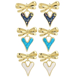 Rack Plating Heart with Bowknot Brass Stud Earrings, with Synthetic Opal, Cadmium Free & Lead Free, Long-Lasting Plated, Mixed Color