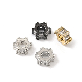 Шестиугольные латунные прозрачные кубические циркониевые европейские бусины, рондель, бусина с большим отверстием, без кадмия и без свинца, стойки покрытие, долговечный