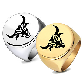 Fashionable Stainless Steel Signet Rings for Men, Cattle