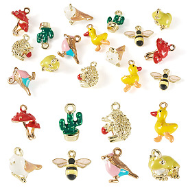 16Pcs 8 Styles Alloy Enamel Pendants, Golden