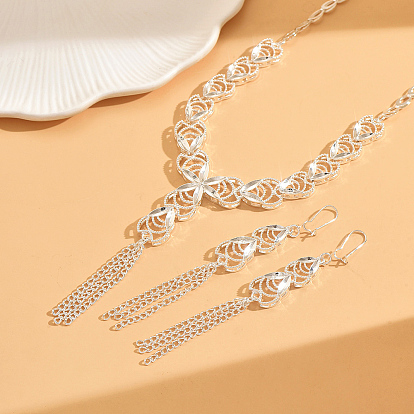 Комплекты из роскошных полых геометрических серег и ожерелий с длинными кисточками для женщин