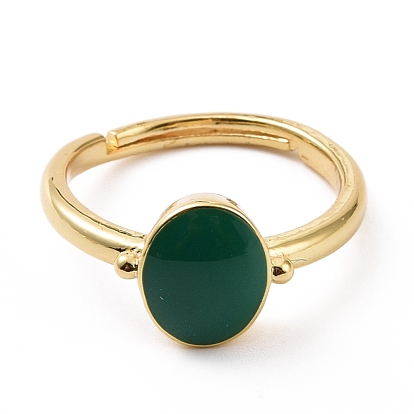 Green Enamel Oval Adjustable Ring, Rack Plating Brass Jewelry for Women, Cadmium Free & Lead Free