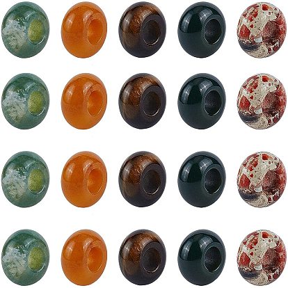 Natural Brecciated Jasper & Yellow Jade & Tiger Eye & Indian Agate & Black Agate(Dyed & Heated) European Beads, Large Hole Beads, Rondelle