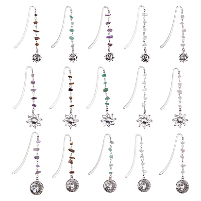 15 шт. 5 цветная закладка из сплава Sun, с натуральным смешанным сколом драгоценных камней