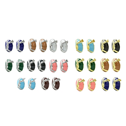 Aretes ovalados de latón, con esmalte de color mixto