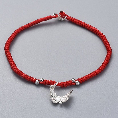 Tisser des bracelets à breloques, avec du fil de nylon, 925 fermoirs et breloques en forme de griffe de homard en argent sterling, des boîtes en carton, papillon