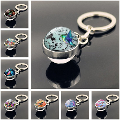 Llavero de aleación con cristal para mujer, cabujón de gema del tiempo, ronda con brid